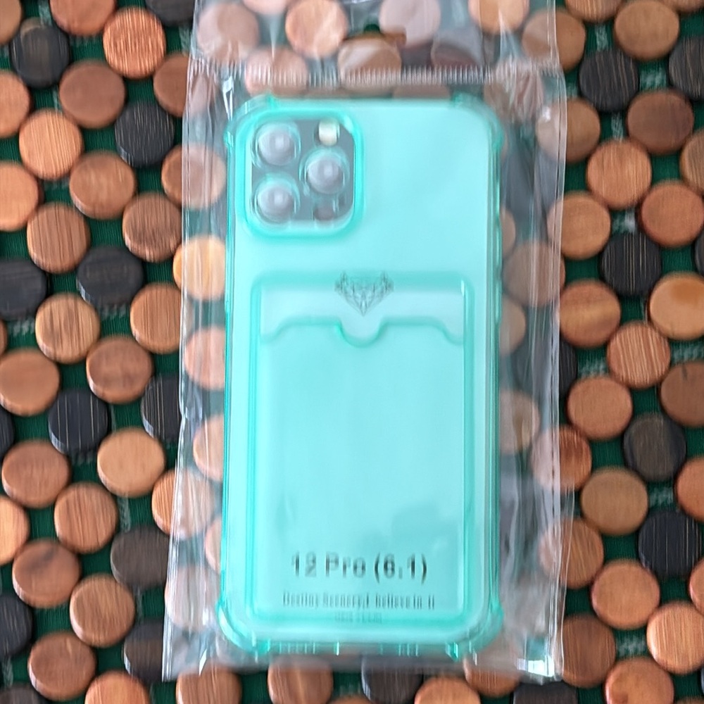 Turquiase Light Green Phone Case iPhone 12 Pro 6.1"  with Built in Cardholder - Picture 4 of 12